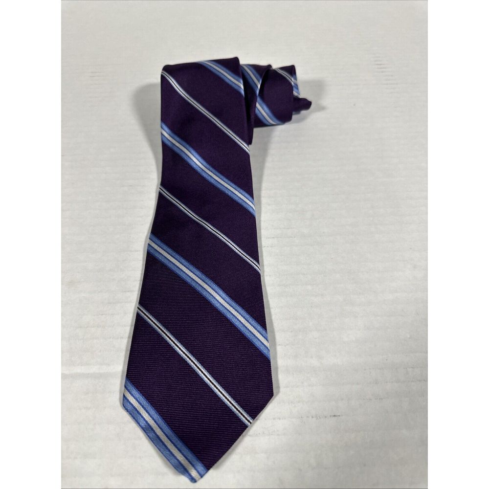 Brooks Brothers 346 Tie Pure Silk Made In Usa Purple Light Blue White Stripes